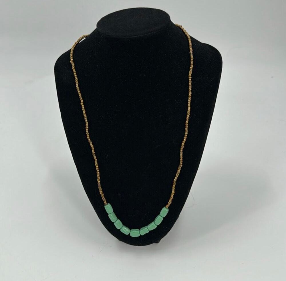 NWT handmade gold and turquoise beaded necklace